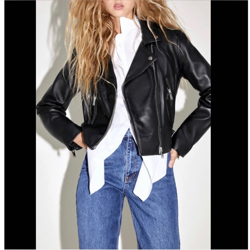 Brand new Zara Leather Jacket Tailored fit size XS Genuine leather motorcycle